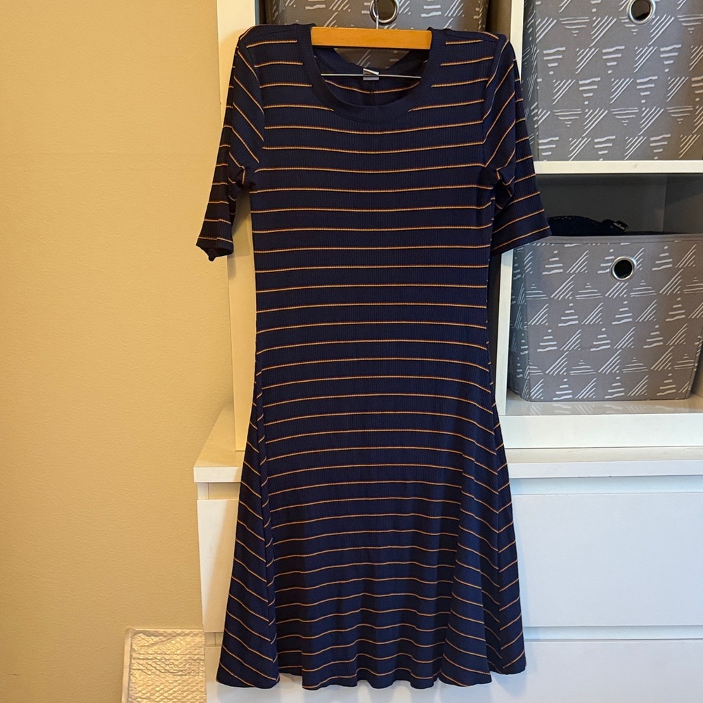 Old Navy Striped Navy and Orange Midi Dress